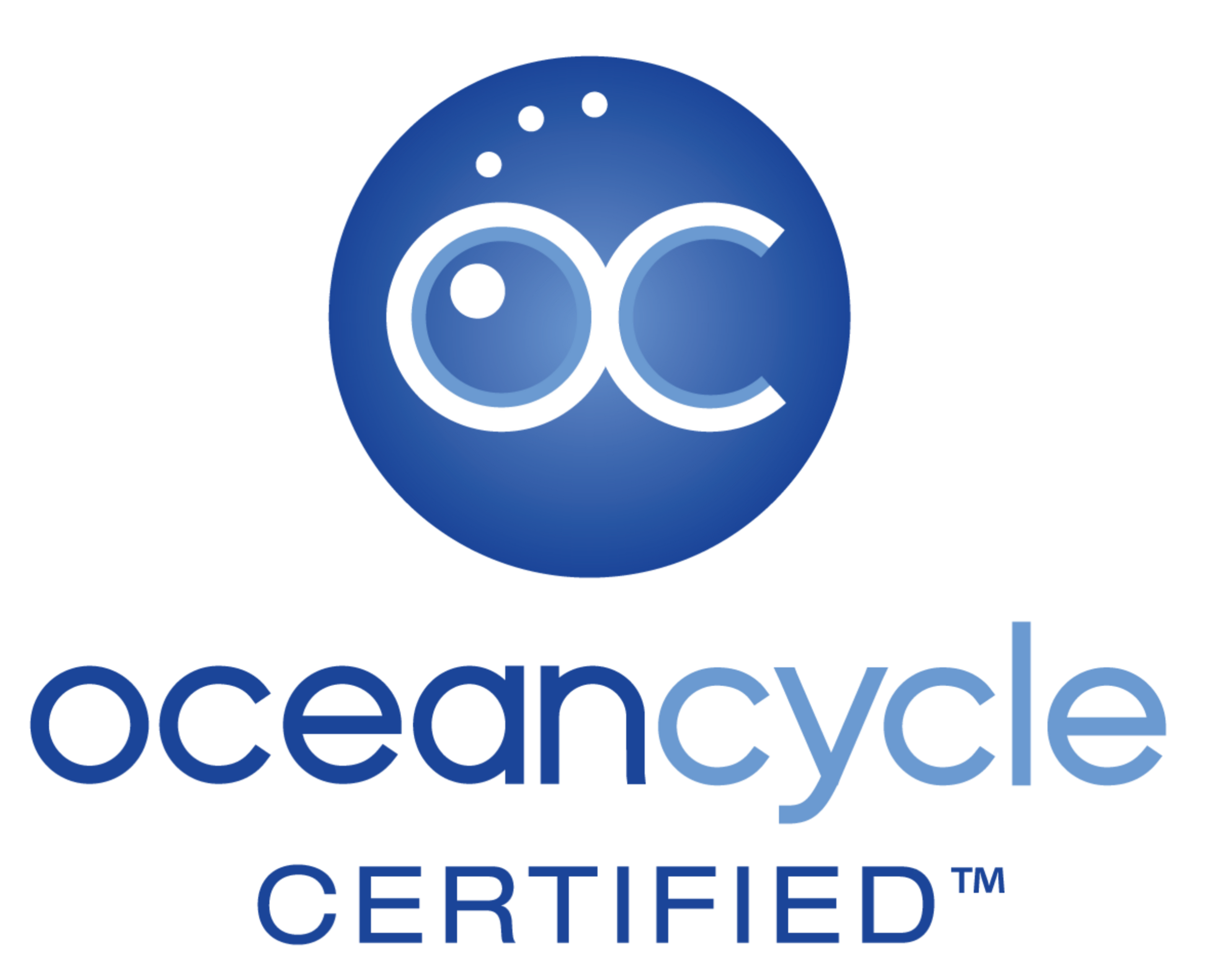 Ocean Cycle Certified logo with blue and white design on a white background