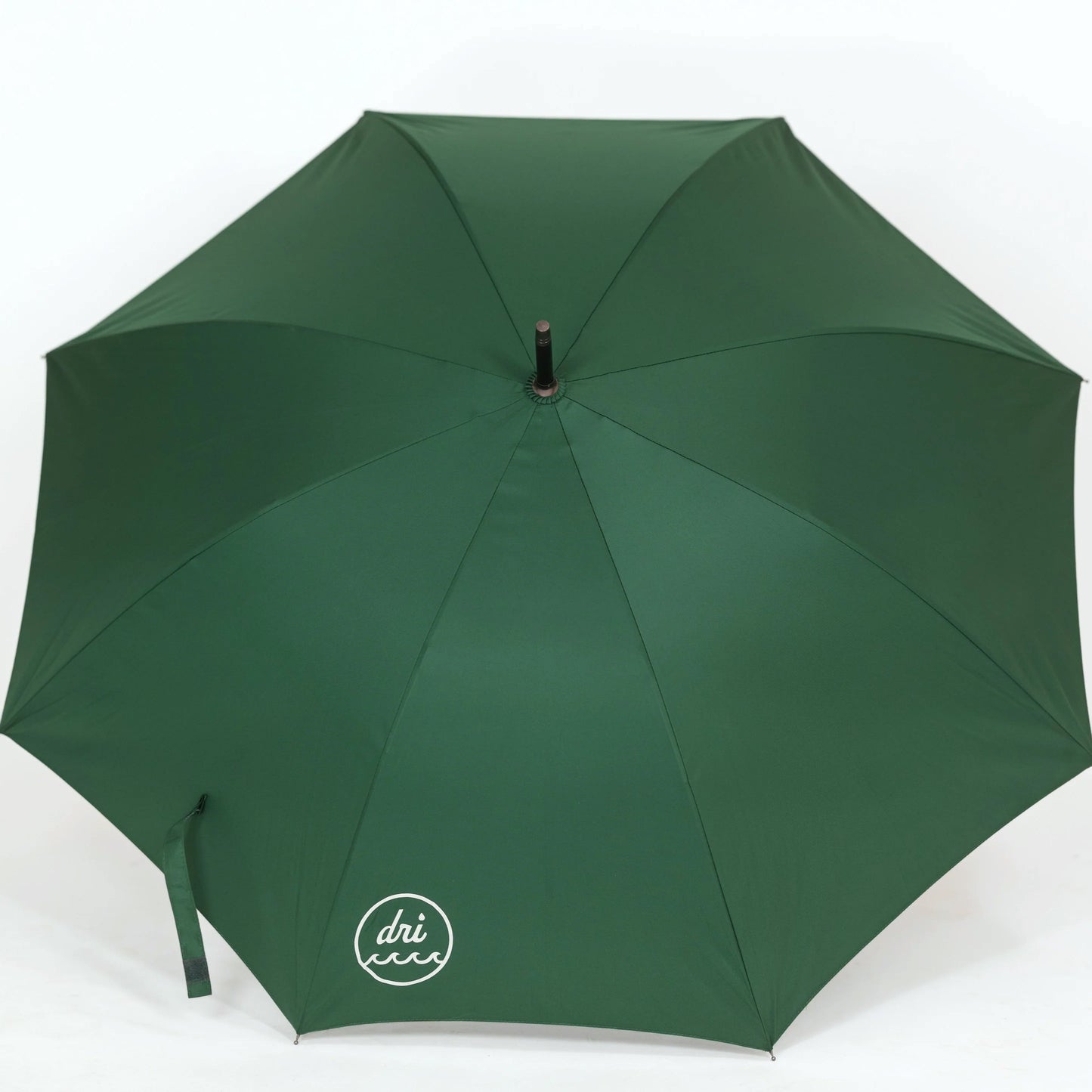 Green umbrella with a brand logo on a white background