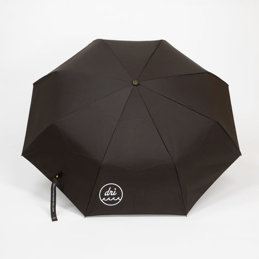 Black umbrella with a brand logo on a white background