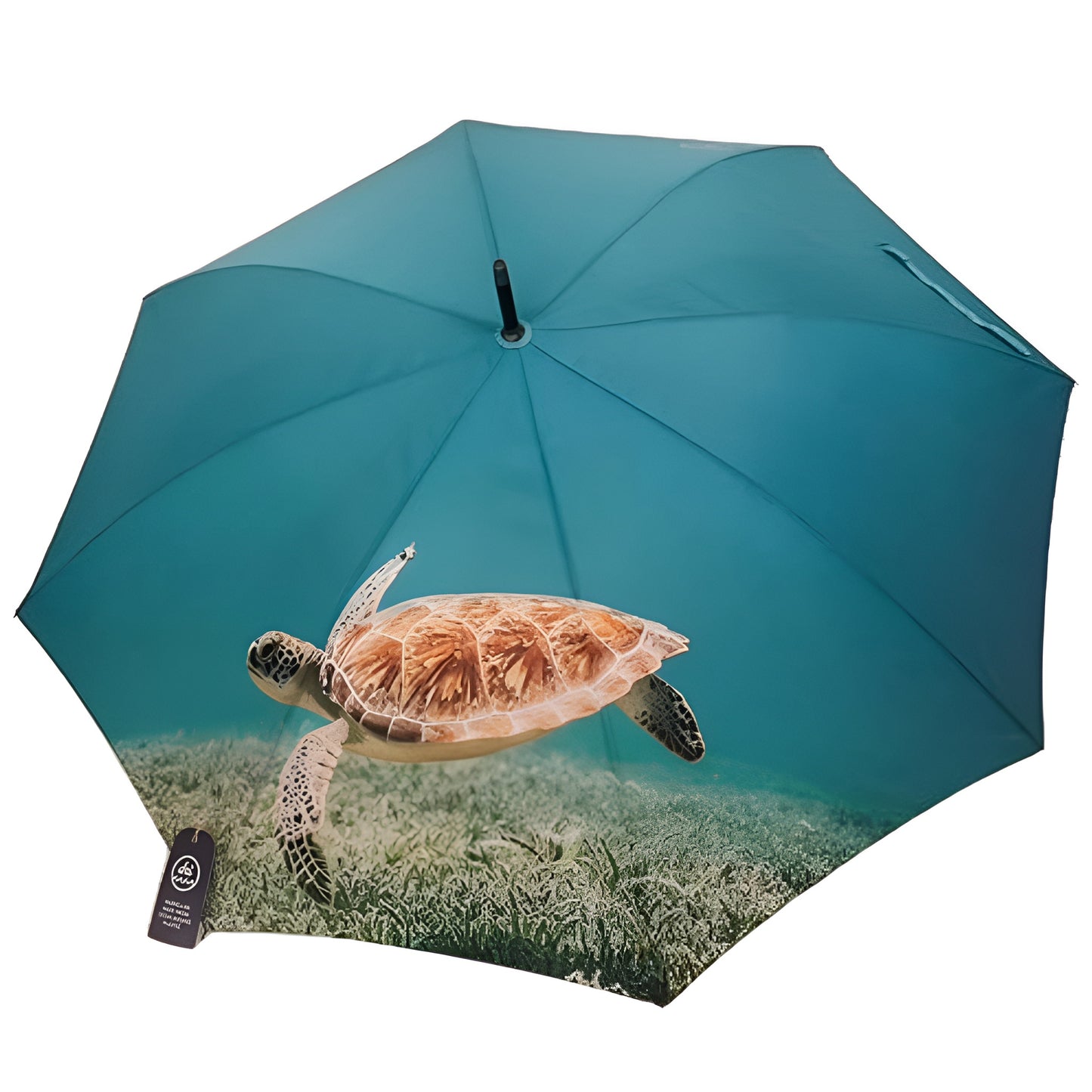 Shelly the sea turtle windproof rain umbrella with bamboo handle front view